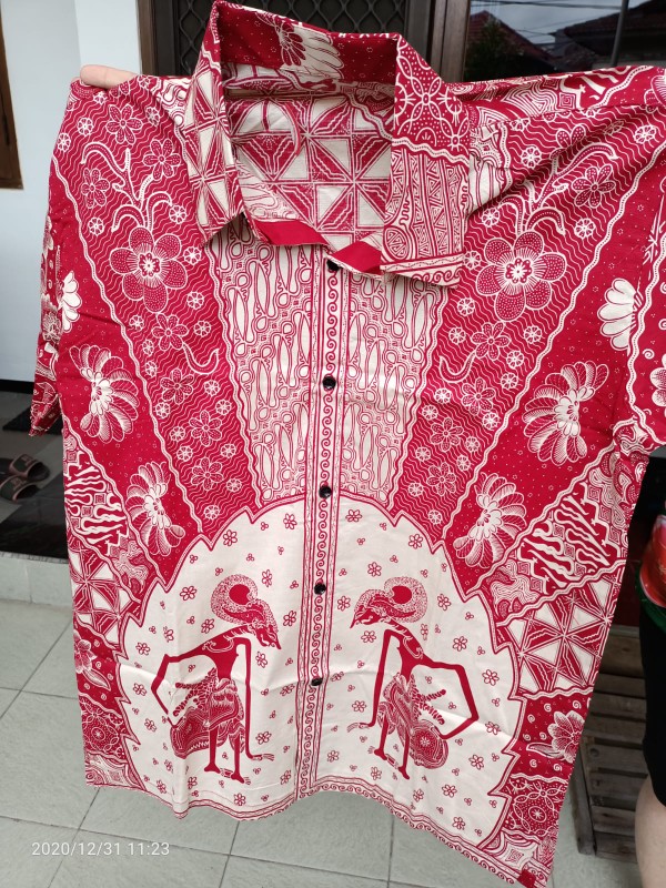Kemeja Batik 113wy# Motif Wayang Edisi Imlek Bahan Katun Stretch