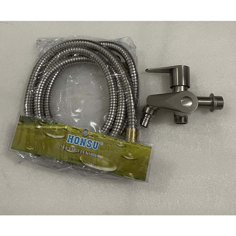 Paket kran cabang shower stainless Oracle + selang shower stainless 2meter tahan panas 120c