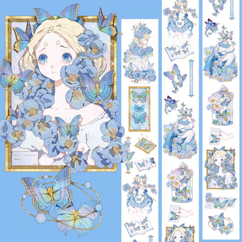 

(Kiricart) LAPUTA blue girl flower PET Tape DIY scrapbook Journal