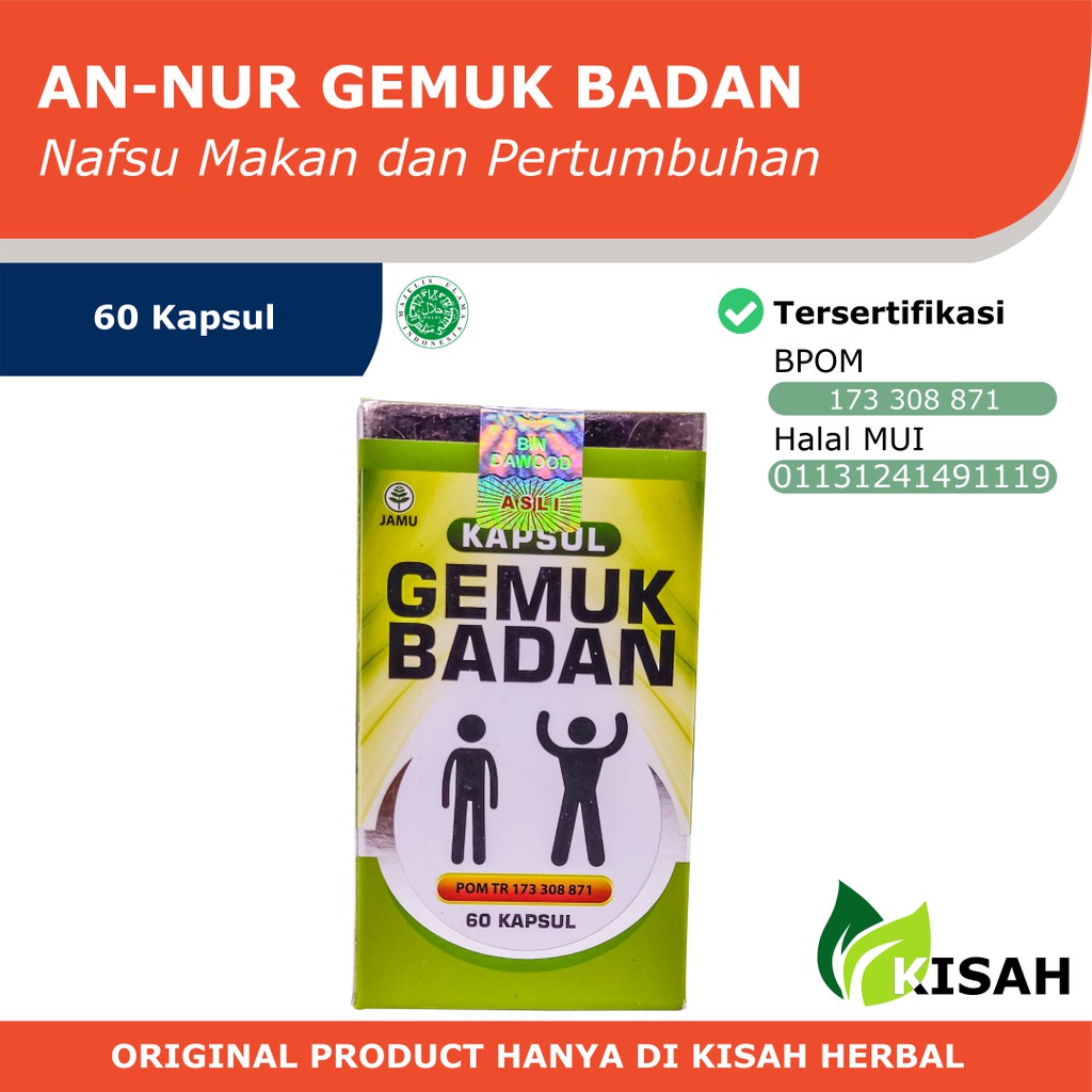 AN-NUR Gemuk Badan 60 Kapsul - Obat Penambah Nafsu Makan untuk Penambah Berat Badan