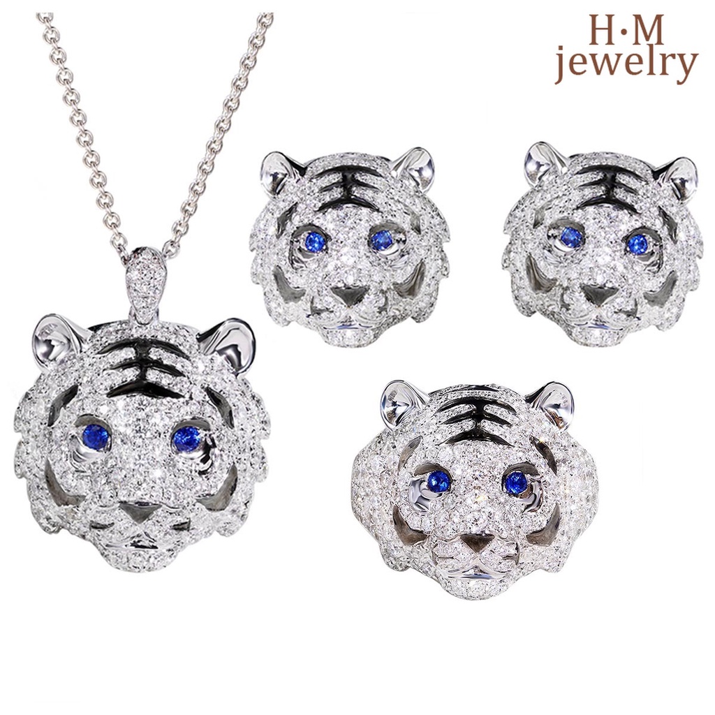 Set Kalung Anting Cincin Berlian Sapphire Macan Tutul Zodiak China