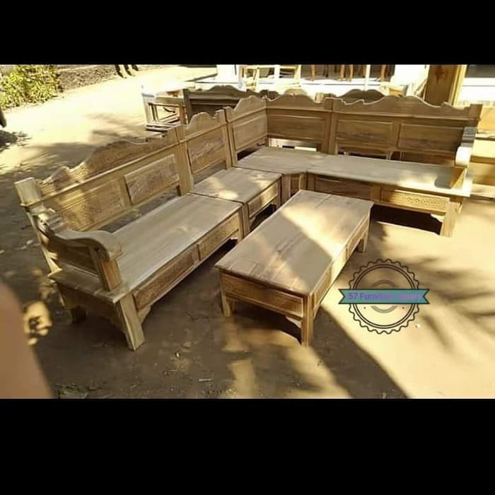 Meja kursi sudut/ pojok jati mentahan Grade A