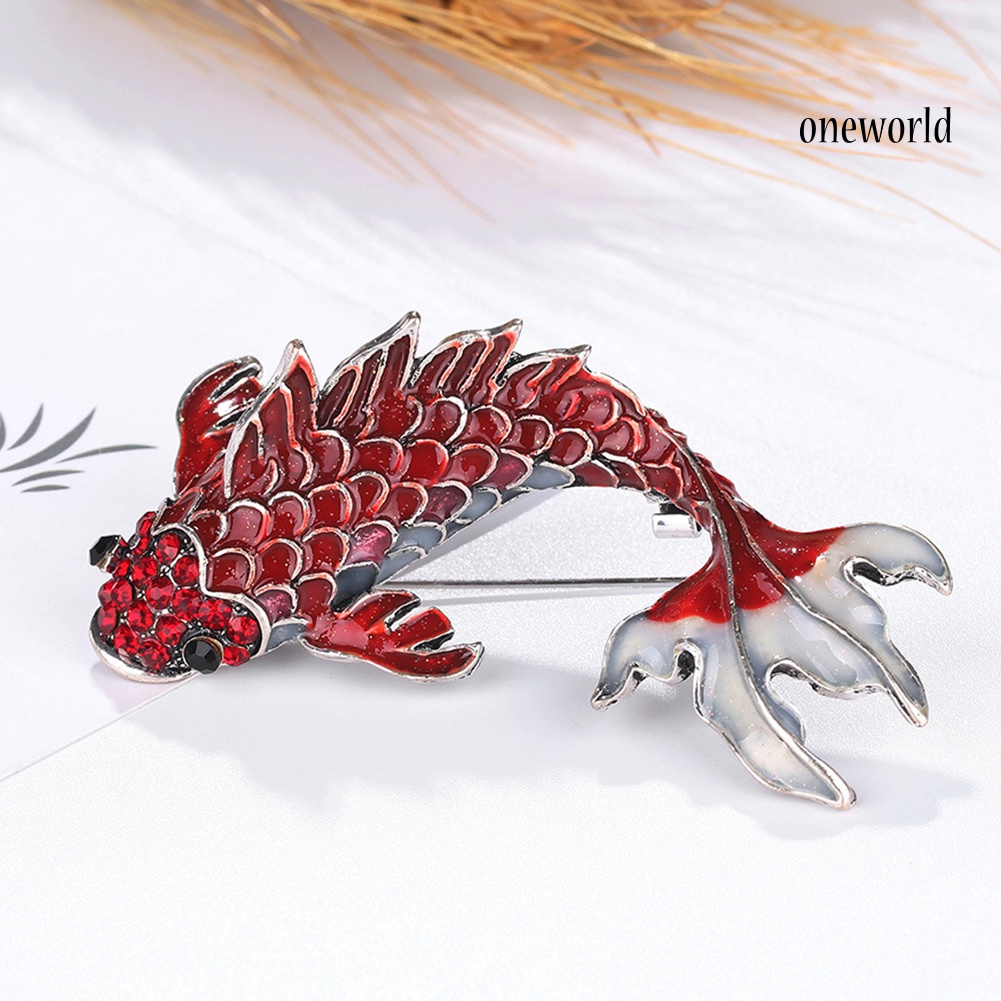 OW@ Luxury Women Goldfish Carp Enamel Rhinestone Badge Brooch Pin Clothes Decor