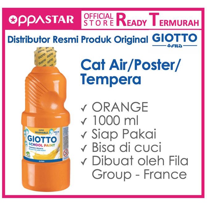 

TERLARIS Giotto School Paint 1000 ml Orange - Cat Poster Kertas/CAT AKRILIK SET/CAT AKRILIK SET 24 WARNA/CAT AKRILIK PASTEL/CAT AIR/CAT AIR LUKIS SET/CAT AIR GIOTTO/KUAS LUKIS 1 SET/KUAS LUKIS KECIL/KUAS LUKIS LENGKAP/KANVAS LUKIS/KANVAS LUKIS