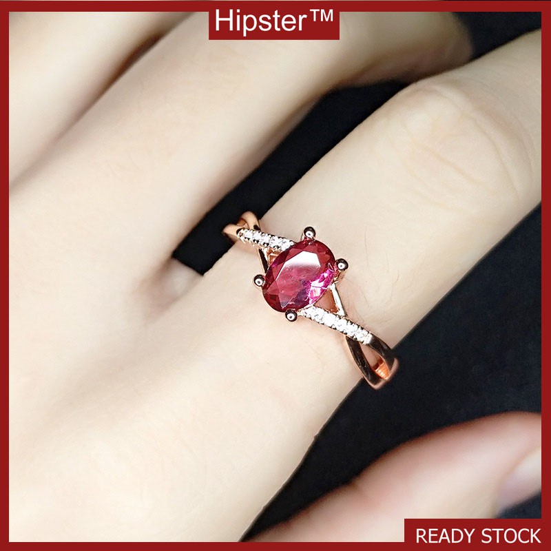 Hot Sale Light Luxury Temperament Elegant Rose Gold Inlaid Ruby Ring