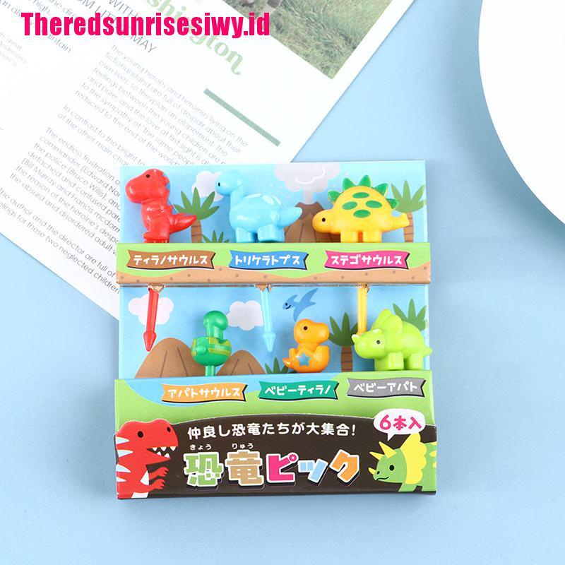 6pcs / set Garpu Buah / Snack Mini Bentuk Kartun Dinosaurus Untuk Anak