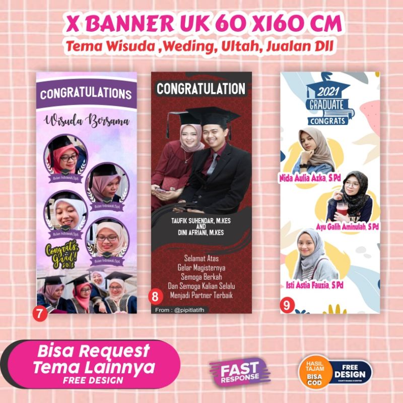 Paket X baner Wisuda UK 60x 160 cm/Ulang tahun / Wedding / Usaha kuliner DLL Bisa request design