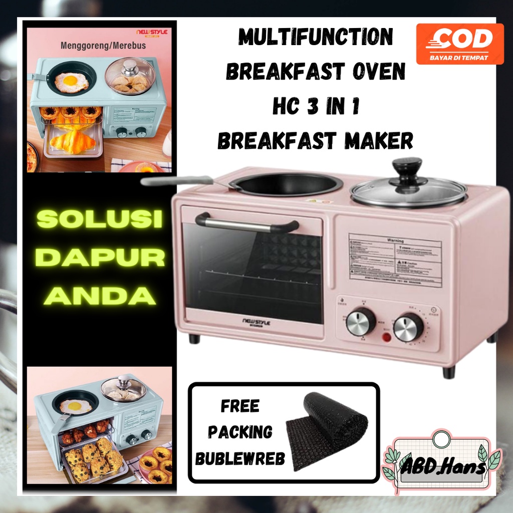 (Hans) Alat Masak Multifunction Breakfast Oven HC 3 in 1 Breakfast Maker Peralatan Rumah Tangga Waja