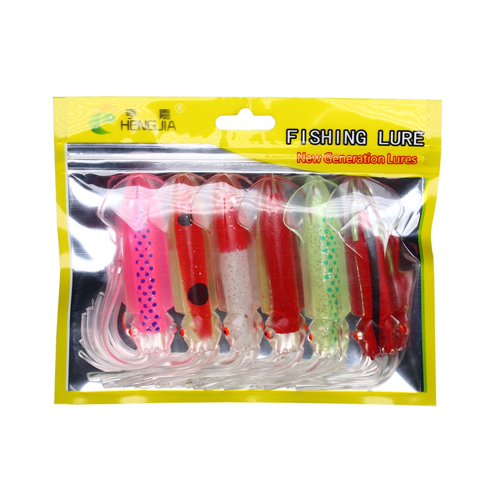 Hengjia 6pcs / Lot Umpan Pancing Bentuk Cumi-Cumi Octopus Plastik Bait Lembut 12cm/12.7g Artificial Bait Soft Tube Plastic Squid Lures Untuk Air Tawar / Asin