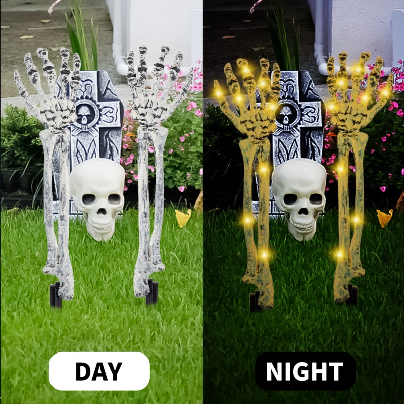 Ornamen Lampu 40 Led 8 Mode Desain Tangan Tengkorak Hantu Tenaga Baterai Untuk Dekorasi Pesta Halloween
