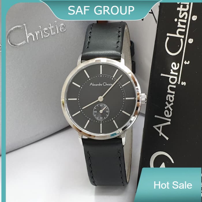 JAM TANGAN WANITA ALEXANDRE CHRISTIE AC 8493 / AC8493 SILVER BLACK LEATHER BLACK ORIGINAL by plp