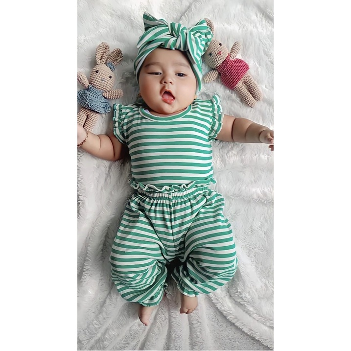 SALE 10.10 Plazababyku MX ALLETA setelan bayi motif bunga yang lucu free headband scrunchie + sandal PART3