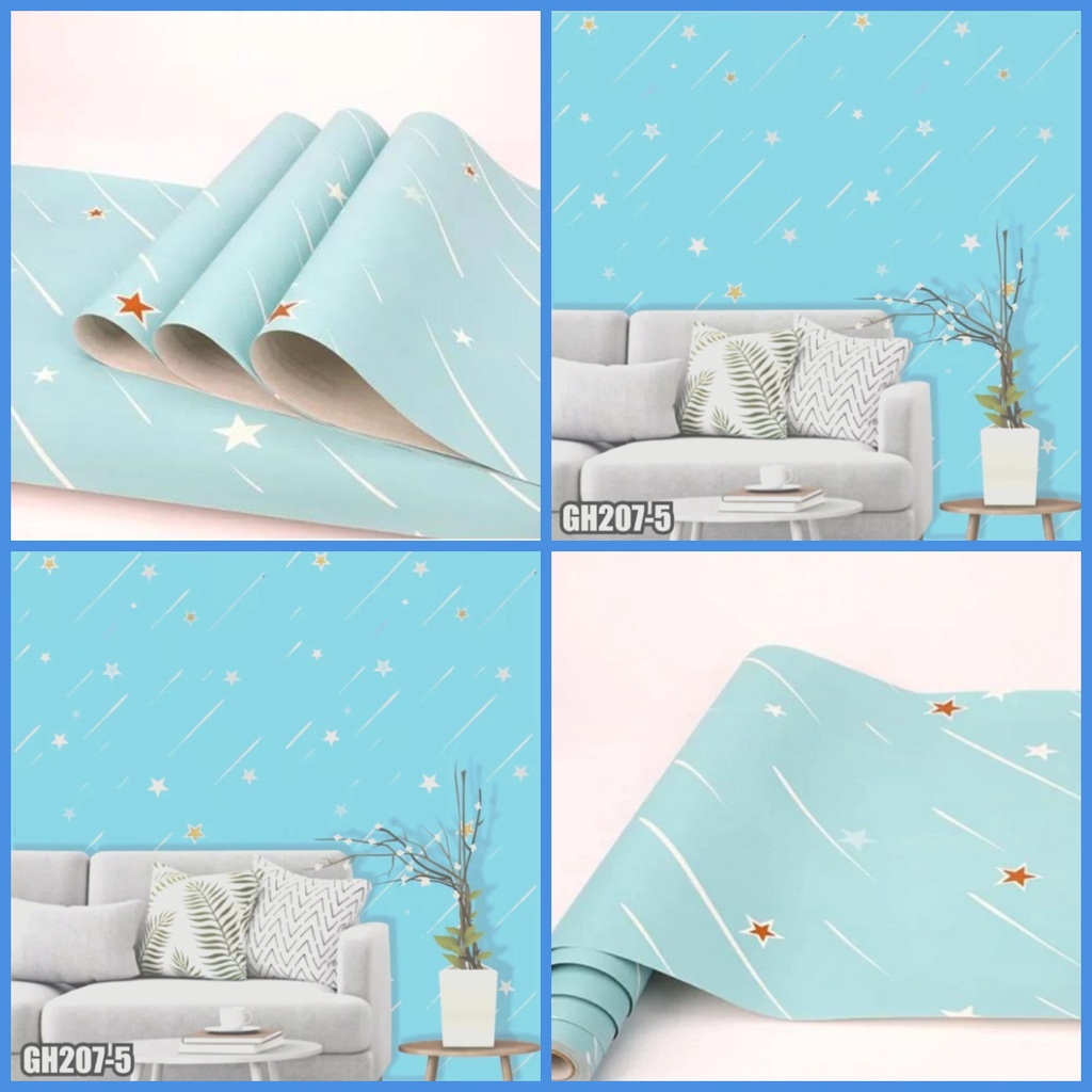 Terlaris - Wallpaper Dinding Premium Bahan PVC best seller wallstiker kamar tidur ruang tamu motif bintang biru GH207-5