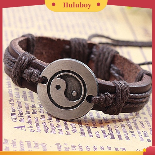 Hu Hu Hu Hu Hu Alat Bantu Pasang Kacamata♡ Gelang Tangan Kulit Imitasi Motif Yin Yang Bahan Alloy Untuk Priawanita