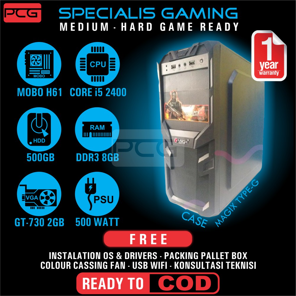 PC GAME RAKITAN KOMPUTER GAMING DESIGN DESAIN GRAFIS RENDERING INTEL CORE i5 2400 HDD 500GB RAM 8GB