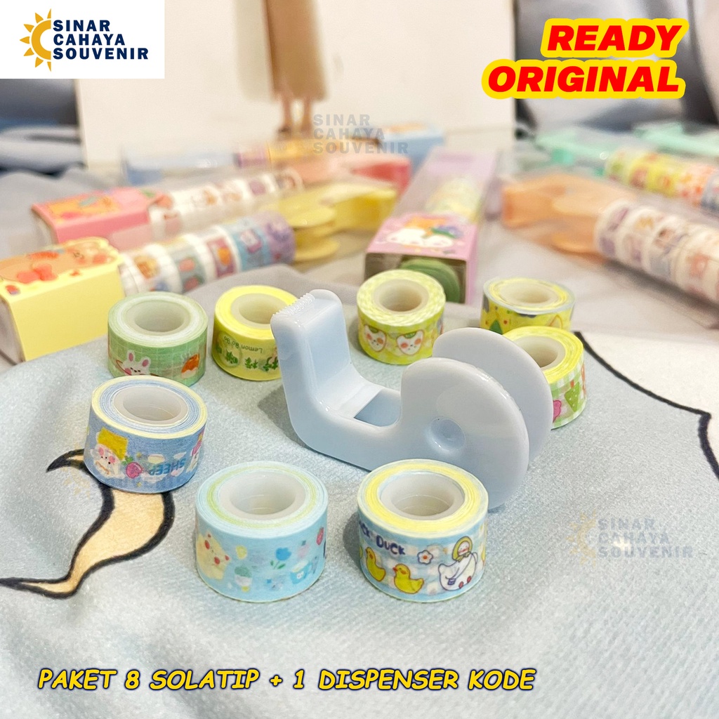 

Paket 8 Pcs Isolasi Dan 1 Dispenser | Solatip Tape Dispenser ATK Lucu Stationery Kantor Sekolah Murah Meriah