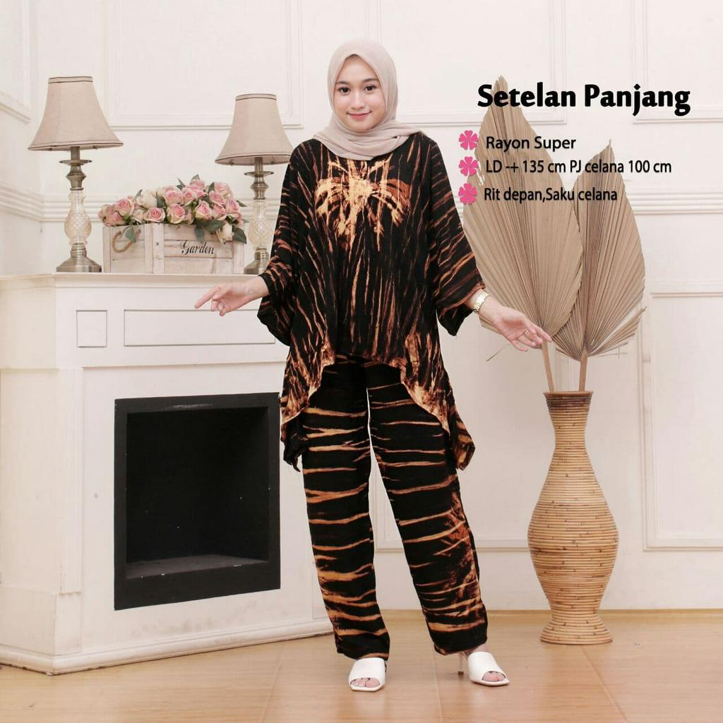 ONE SET TIE DYE BATWING MENTARI (BLOUSE + CELANA ) / SETELAN RAYON WANITA KEKINIAN