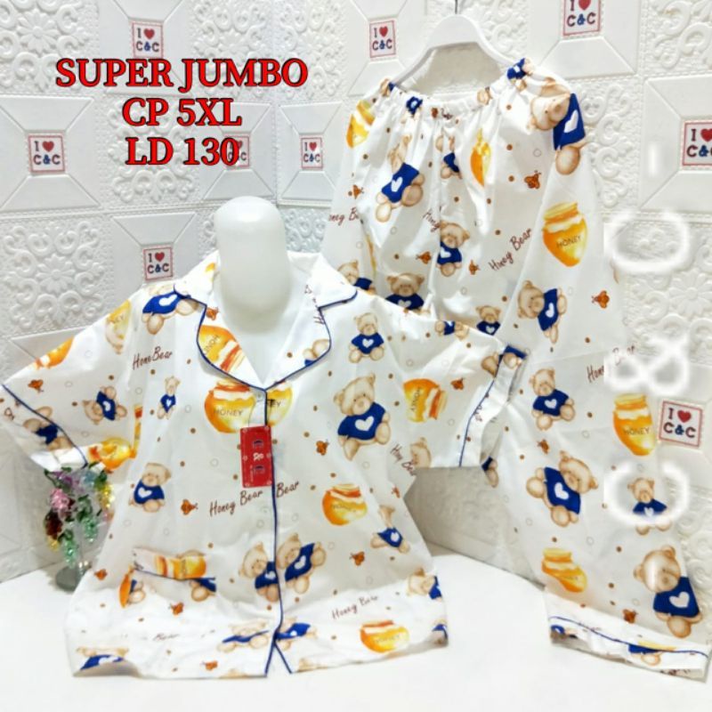 CNC - BAJU TIDUR WANITA PIYAMA CP SUPER JUMBO 5XL/LD 130/MICRO-Honey bear nevi