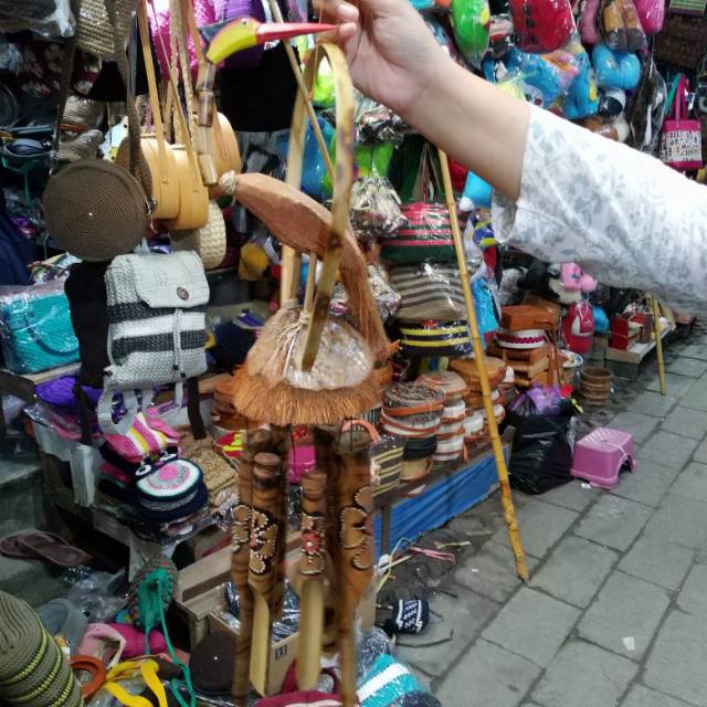 LONCENG ANGIN BURUNG LUKISAN BUNGA UKURAN 55 CM BAHAN BATOK BAMBU WIND CHIME GENTA ANGIN KLINTING