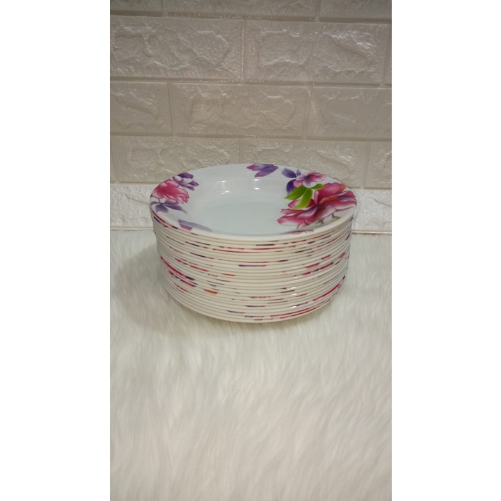 3 pcs piring makan melamin/ piring melamin/ piring cekung melamin/ motif; bunga besar/ ukuran; 9inc/