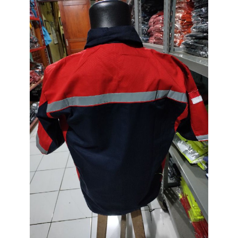 BAJU SAFETY LENGAN PENDEK RESLETING DONGKER NAVY MERAH