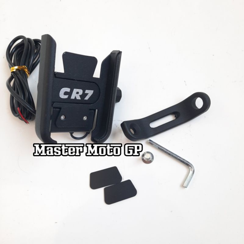 Holder Hp spion cr7 Usb Holder handphone breket spion colokan USB Universal semua jenis motor Holder ponsel spion Aluminium cnc