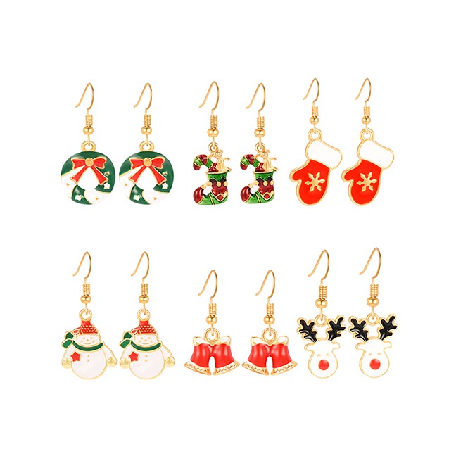 LRC Anting Set Fashion Color Christmas Earrings Set Of 6 D18700