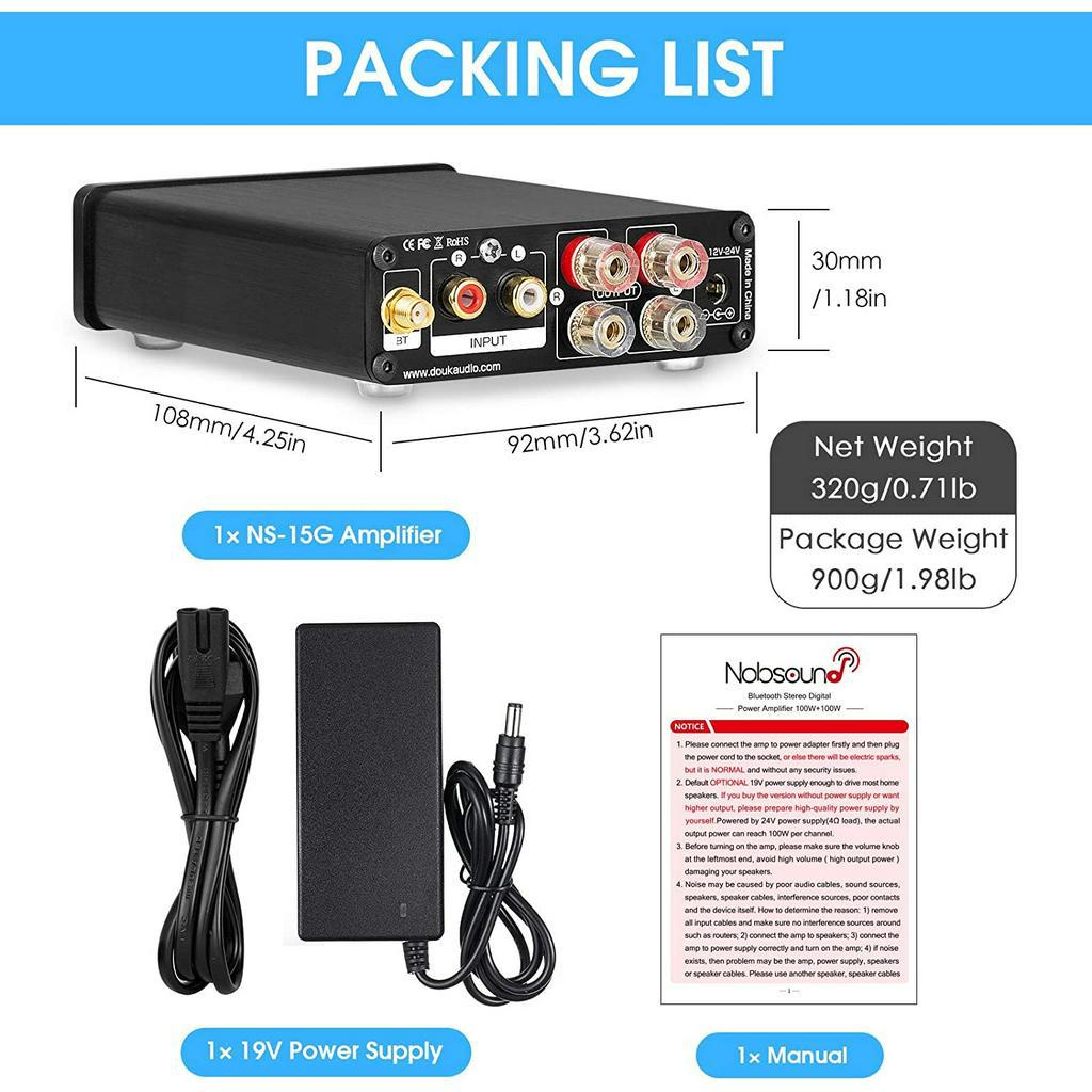 Nobsound Douk Audio NS-15G NS15G NS15 Mini BT Digital Power Amplifier