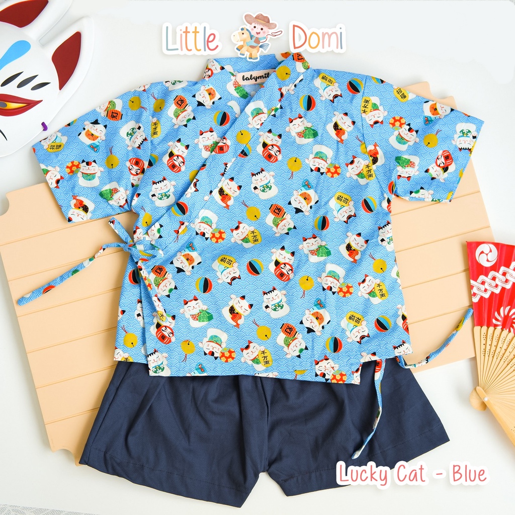 Lucky Cat Kimono Set ( Boy ) - Pakaian Anak - Kimono Anak - Setelan Anak - Little Domi