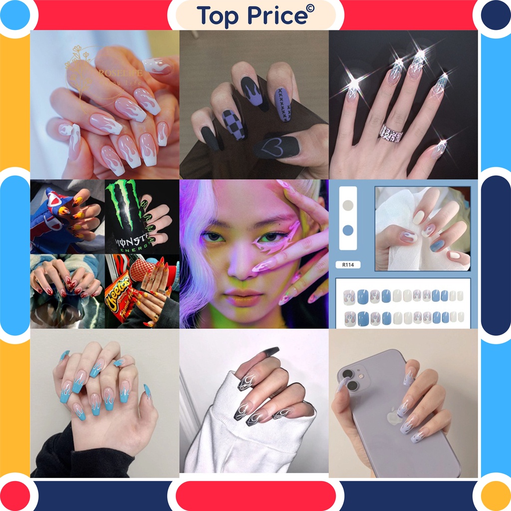 TOPPRICE Kuku Palsu Dan Lem Fake Nail Art 3d Kuku Palsu Tahan Air 24 Pcs Kotak Free Lem U130