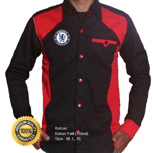 kemeja Baju club Bola Chelsea Type T Hitam Merah Full Bordir  bisa request