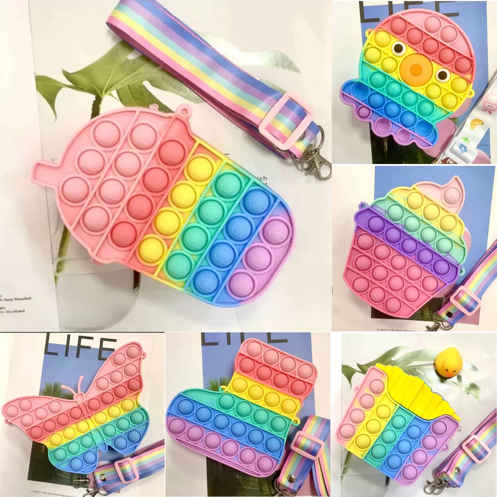 Tas Pop it Anak / Sling Bag Pop It Rainbow / Bag Pop It Viral Fidget Cube