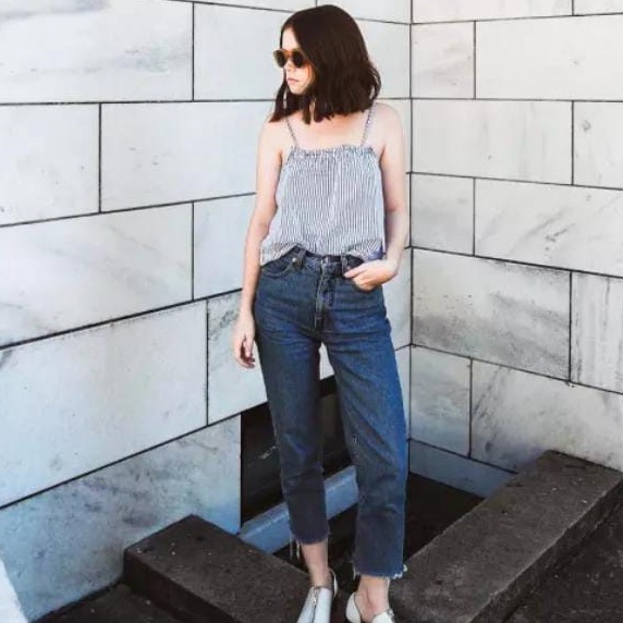 Celana Boyfriend Suwir Bawah Jeans Rawis Highwaist