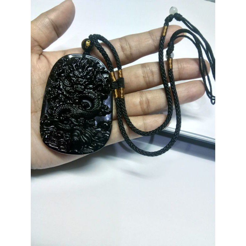 KALUNG LIONTIN GIOK UKIR NAGA BLACK