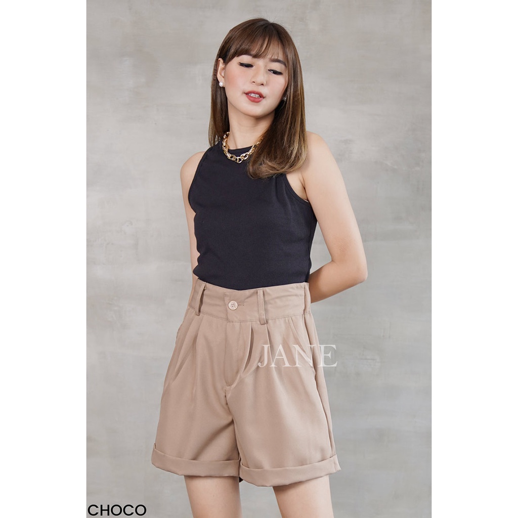 JANE COLLECTION || Celana Pendek Wanita Celana Hotpants Hitam Kekinian High Waist Jumbo Korea Celana Kain Putih Meta Shortpants