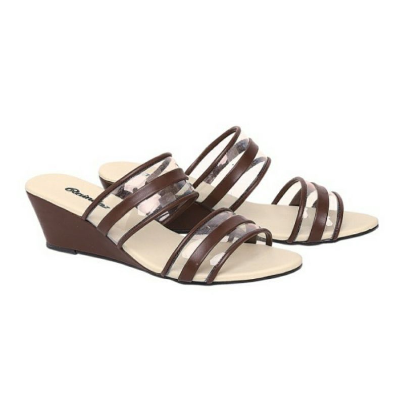 Wedges Sandal Wanita Kaca 4cm / Slop Ibu2 Ngaji Pesta CZ-1 Coklat, 36