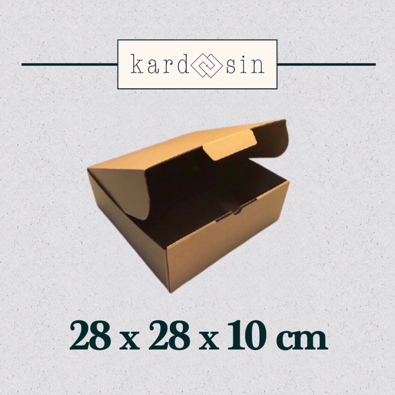 

KARDUS PACKING PIZZA BOX MAILER COKLAT PACKAGING POLOS CUSTOM SABLON DIE CUT HARD BOX 28x28x10 CM