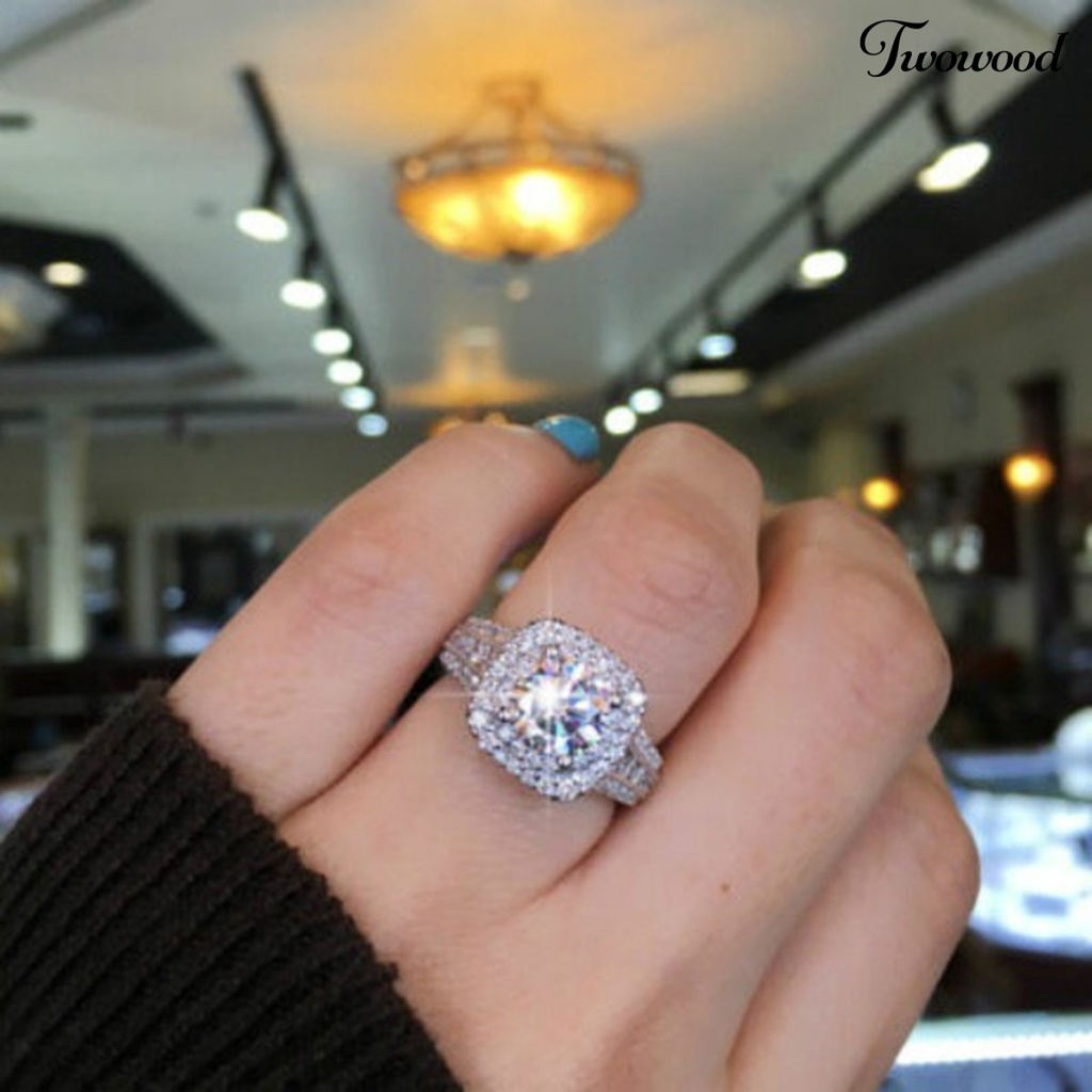 Cincin Berlian Imitasi Model Double Layer Untuk Wanita