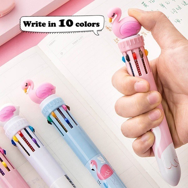 10 in 1 Pen Ballpoint Desain Kepala Unicorn Lucu, Beraneka Macam Warna