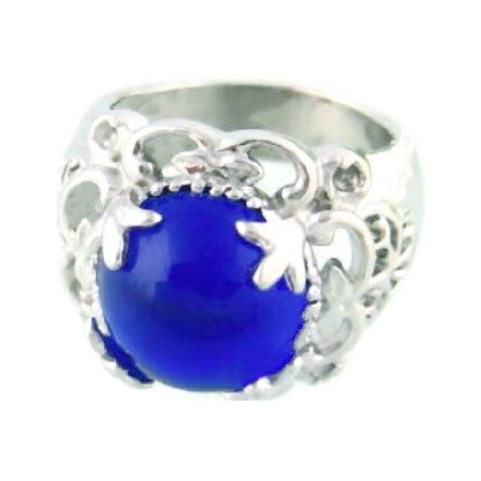 Blue Crystal Carved Ring Titanium Steel Cincin Pria Ukir Batu Biru