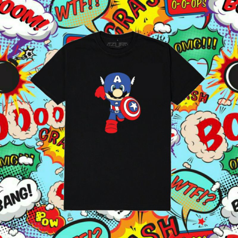 kaos azura glow in the dark CAPTAIN AMERICA MARIO GLOW IN THE DARK - HITAM
