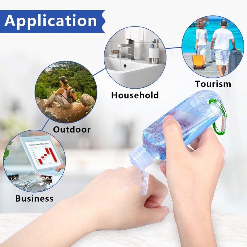 Travel Bottles with Key chain/ 50ml Portable Plastic Travel Bottles / Leak proof Squeeze Bottles with Flip Cap /Empty Refillable Containers for Hand  Sanitizer Conditioner Body Wash Liquid etc