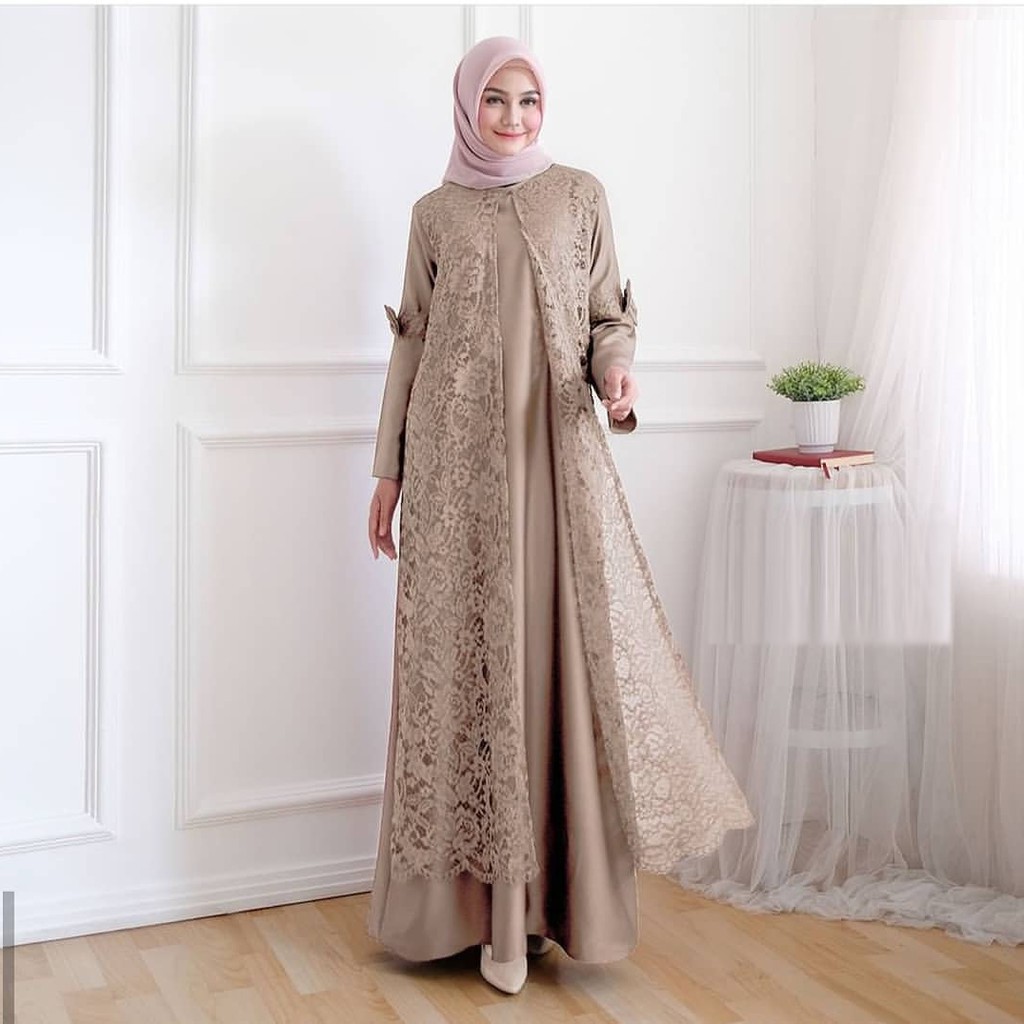 Gamis Pesta Mewah Kondangan Elegan Import Brukat Terbaru Seragam Brokat NATALI MAXI