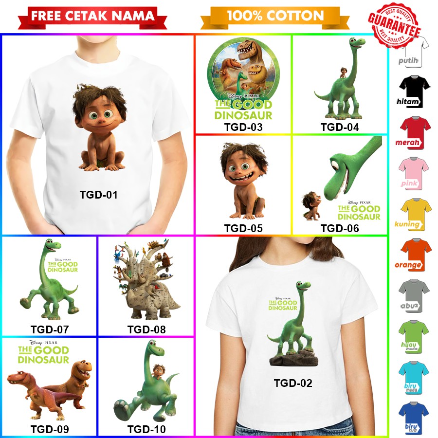 [FREE NAMA!!] Baju Kaos ANAK DAN DEWASA THE GOOD DINO BANYAK MOTIF