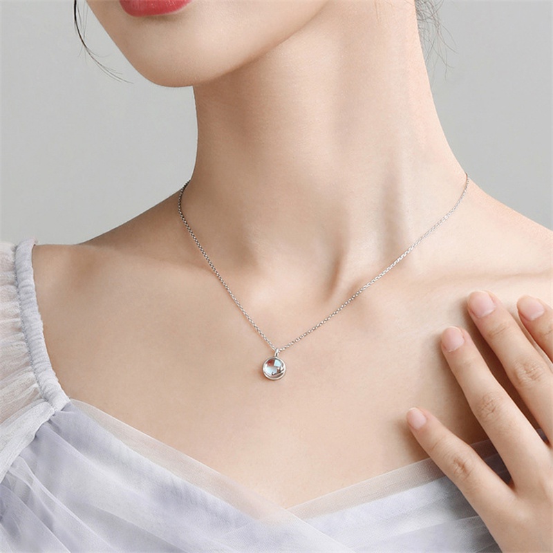 Kalung Rantai Sterling Silver 925 Dengan Liontin Batu Bulan Sabit Untuk Wanita