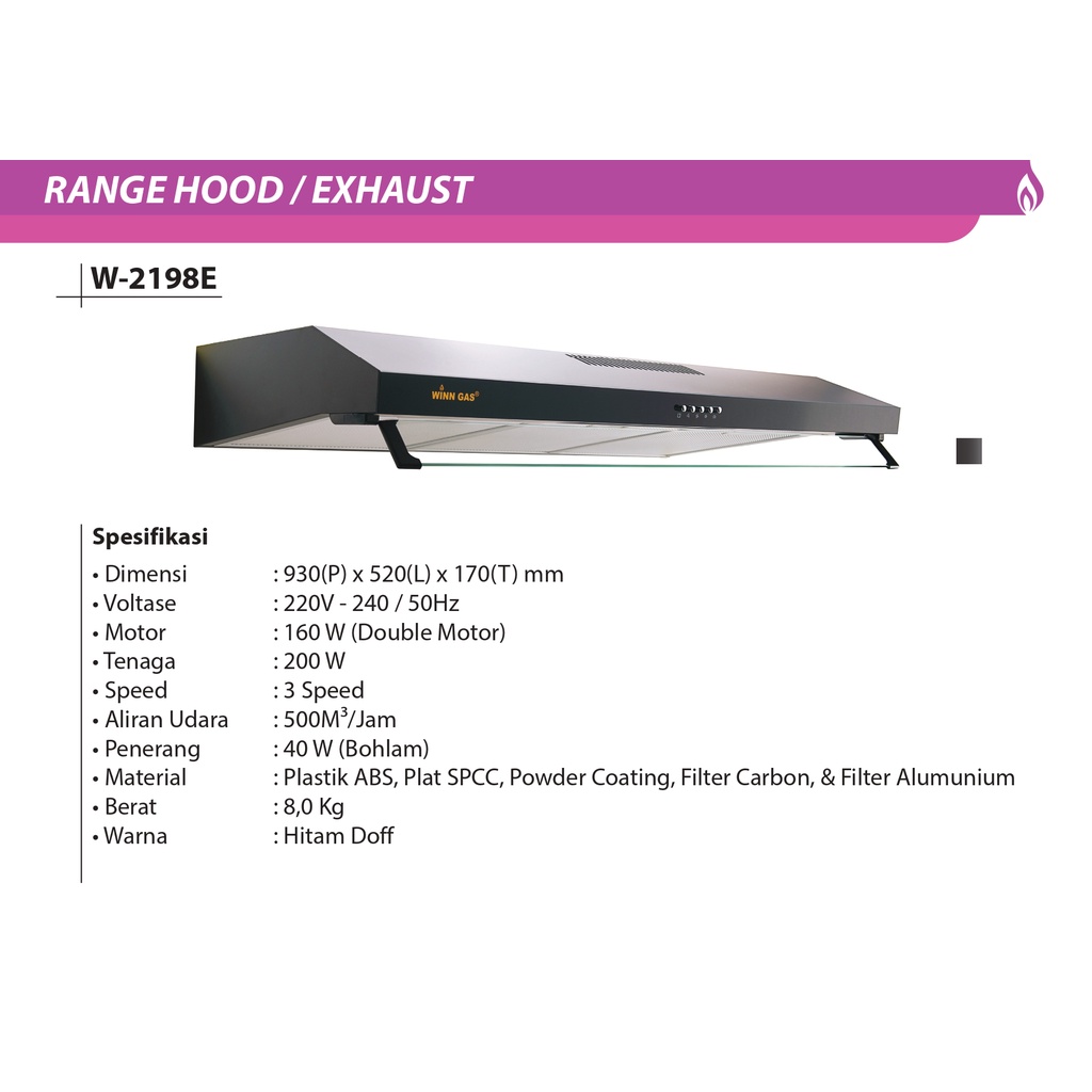 Winn Gas Penghisap Asap Dapur 90 cm  / COOKER HOOD WINN GAS W-2198E