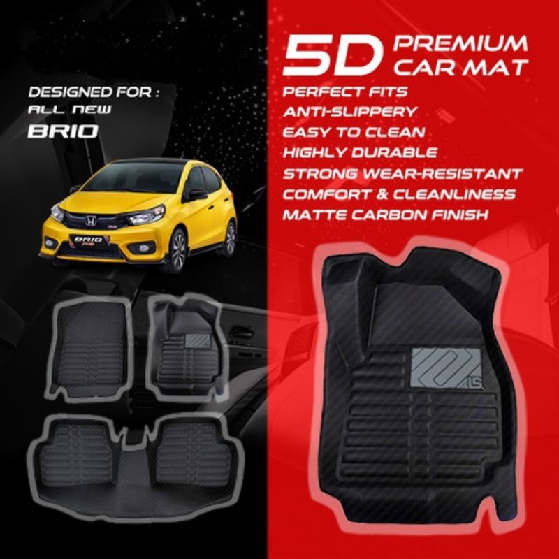 Karpet Lantai 5D Honda all new Brio 2018-2022 floor mat hitam carbon