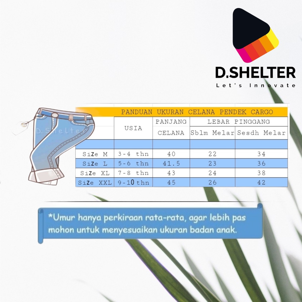 Celana Pendek Cargo Anak 1-10 tahun (Bahan American Drill)