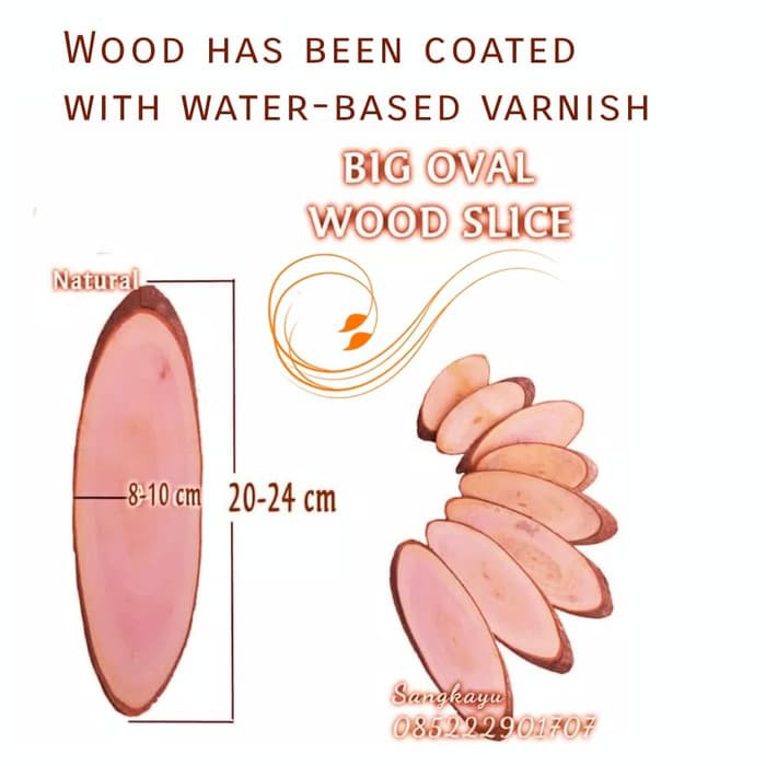 Ovale wood slice 8-10 x 20-24 cm sudah dipernis dekorasi hiasan