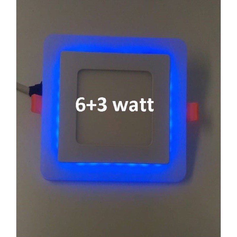 LAMPU DOWNLIGHT LED PANEL SEGI EMPAT 2 WARNA PUTIH BIRU 6w + 3w 6+3 W 6 + 3 WATT 4inch